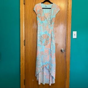 L Space Aqua Peach 2-piece Wrap Dress